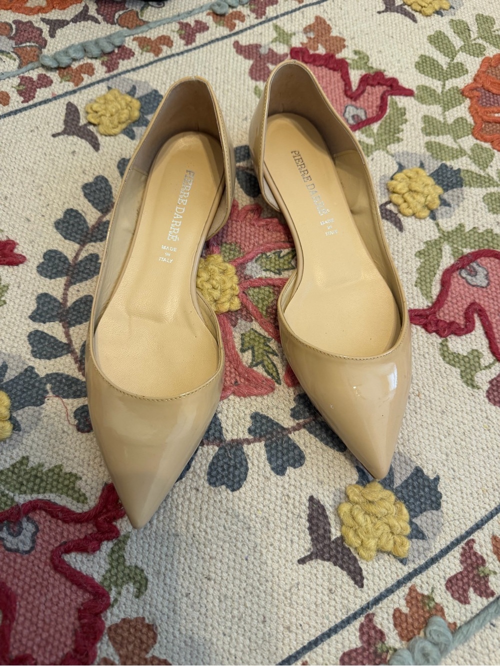 Pierre Darré Made in Italy Nude Patent Leather Pointed Toe Flats EU 37